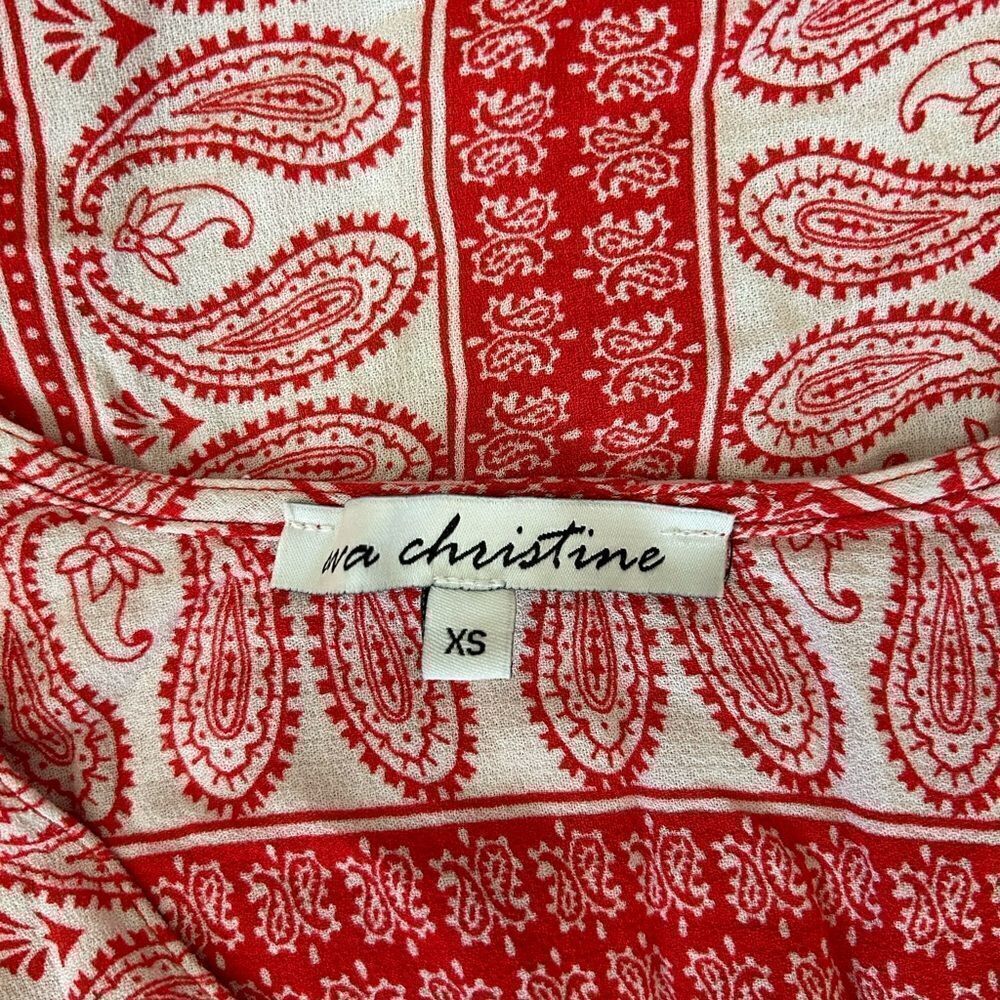 Ava Christine Red White Paisley Floral Ruffle Hem Sleeveless Blouse sz XS - Picture 9 of 9